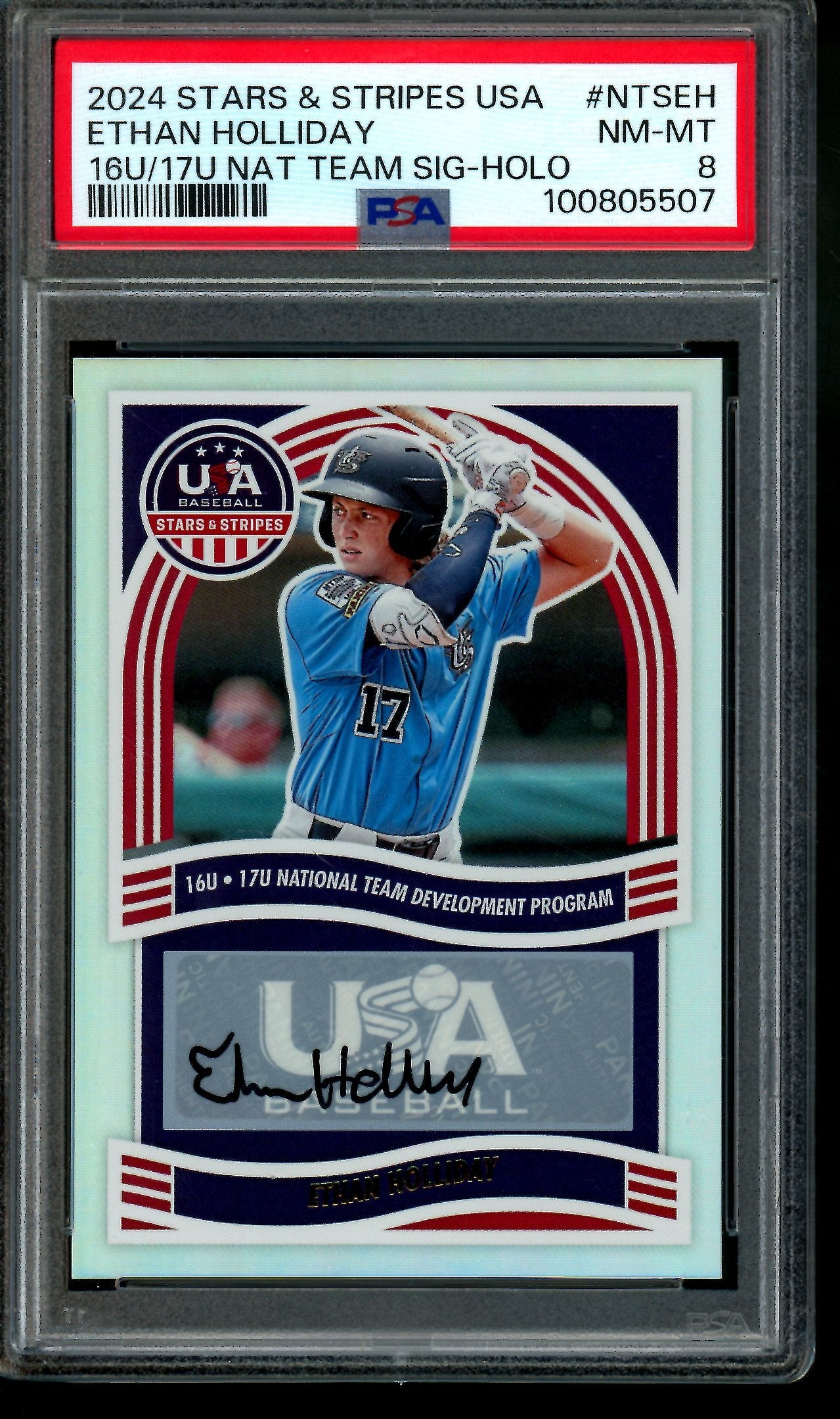 2024 Panini Stars and Stripes Ethan Holliday National Team Signatures PSA 8 Rockies