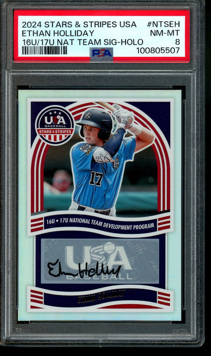 2024 Panini Stars and Stripes Ethan Holliday National Team Signatures PSA 8 Rockies