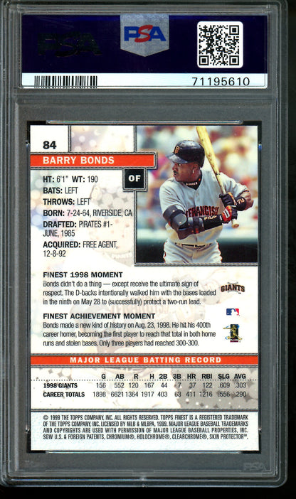 1999 Topps Finest Barry Bonds w/Coating PSA 8 Giants