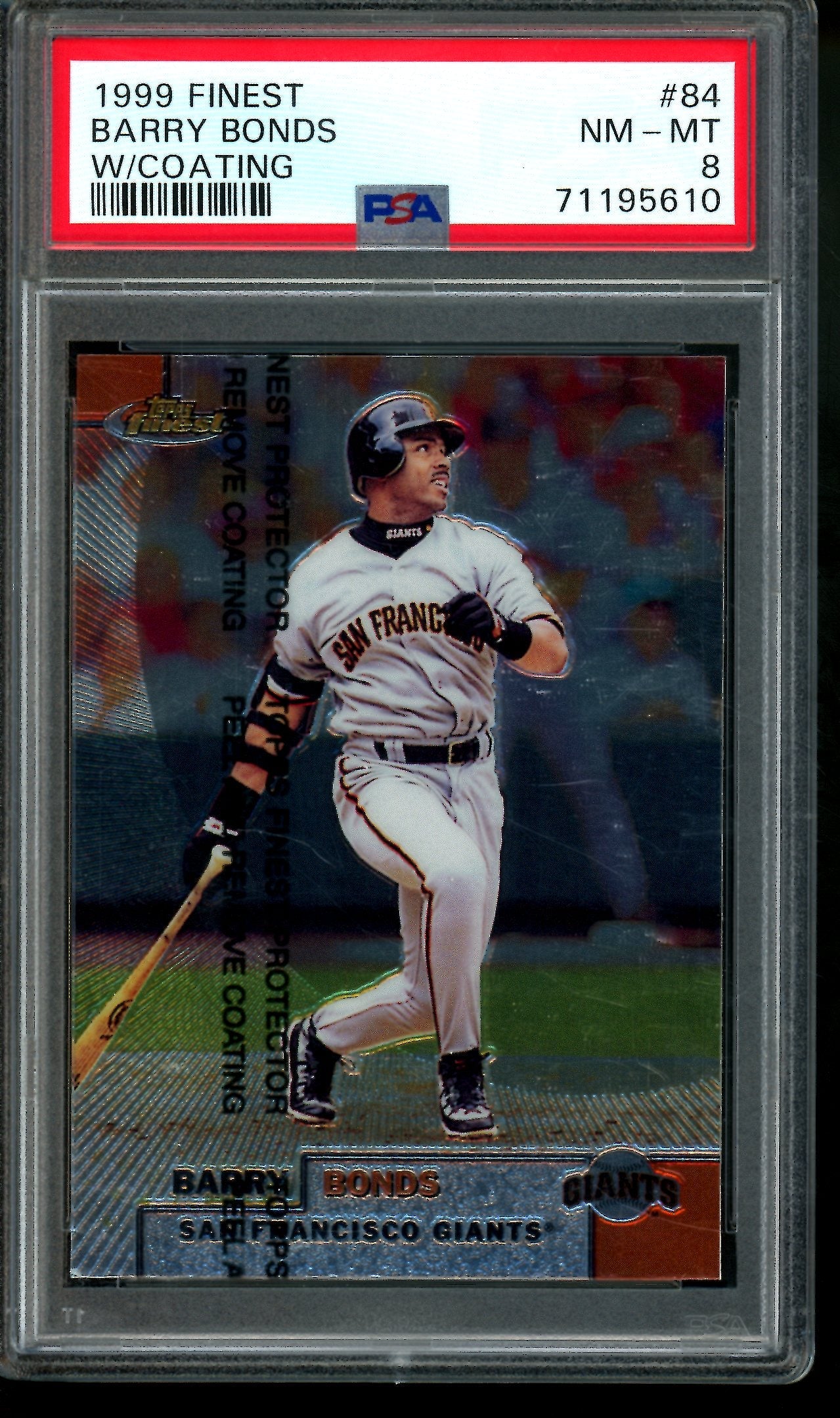 1999 Topps Finest Barry Bonds w/Coating PSA 8 Giants
