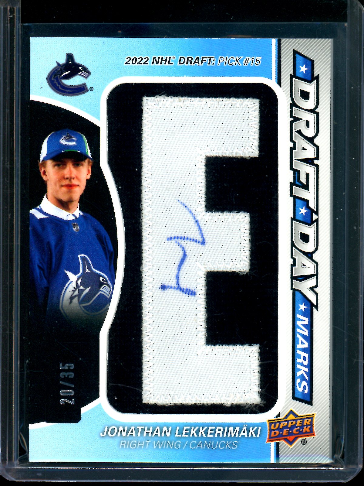 2025 Upper Deck Game Used Jonathan Lekkerimaki Draft Day Autograph /35 Canucks