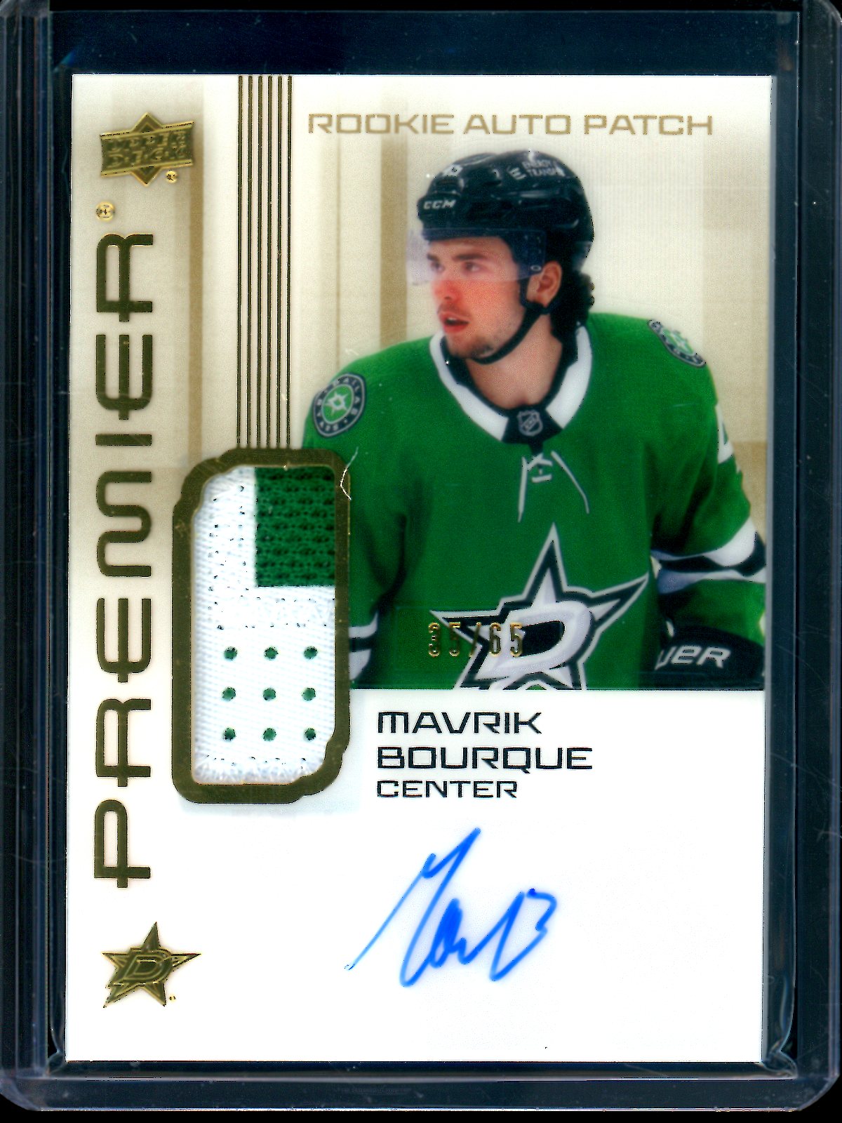 2025 Upper Deck Premier Mavrik Bourque Rookie Auto Patch /65 Stars