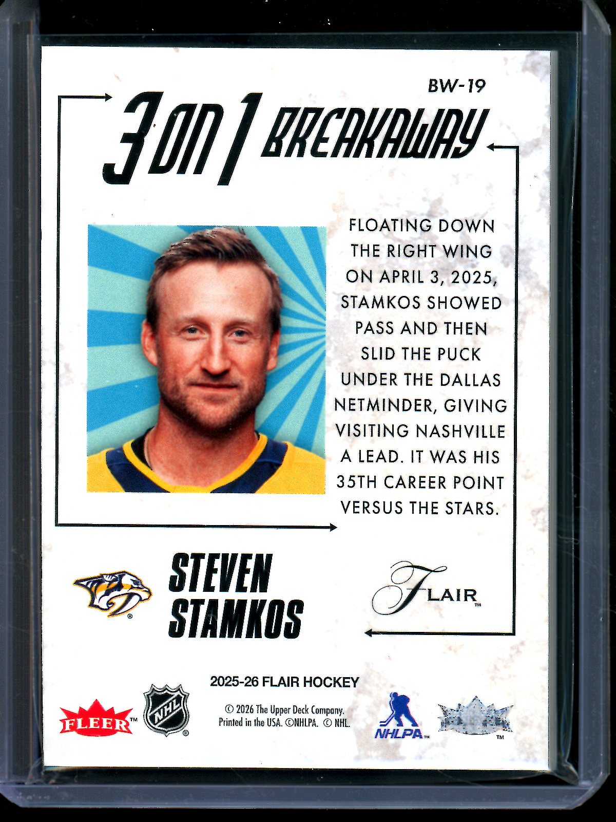 2026 Upper Deck Flair Steven Stamkos 3 on 1 Breakaway SP Predators