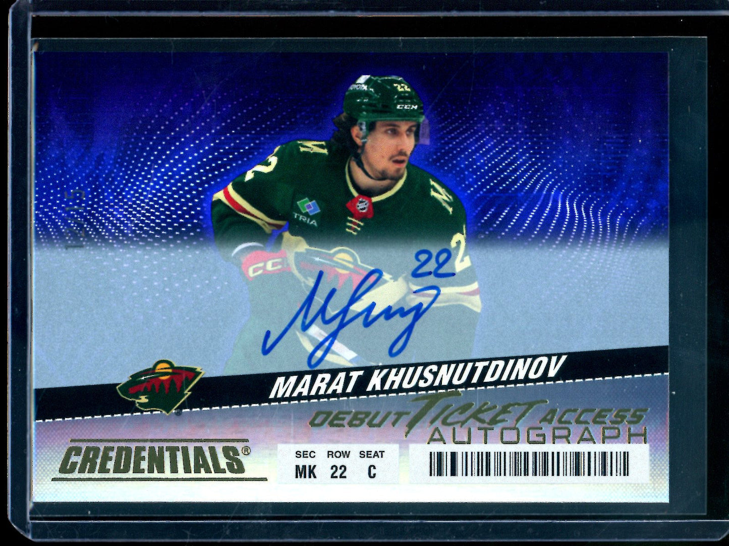 2024 Upper Deck Credentials Marat Khusnutdinov Debut Ticket Access Autograph Purple /15 Wild