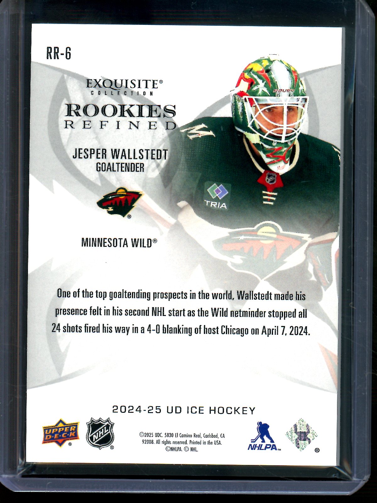 2024 Upper Deck Exquisite Jesper Wallstedt Redefined Rookies /99 Wild