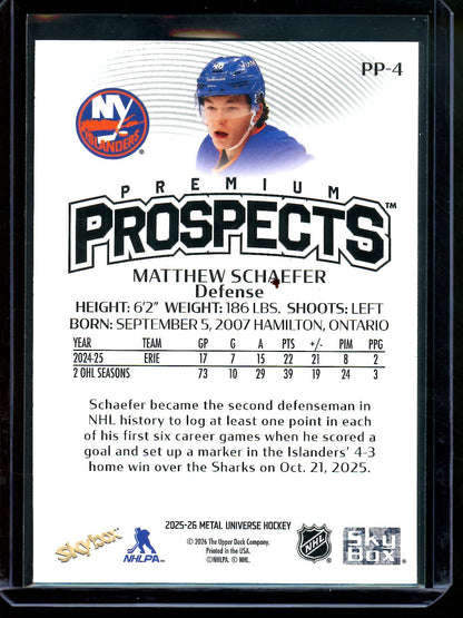2025 Upper Deck Skybox Premium Matthew Schaefer Prospects Rookie Islanders
