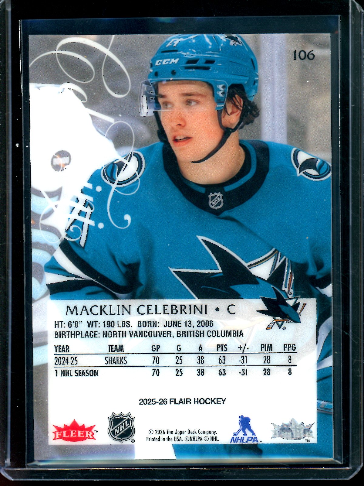 2026 Upper Deck Flair Macklin Celebrini Sharks