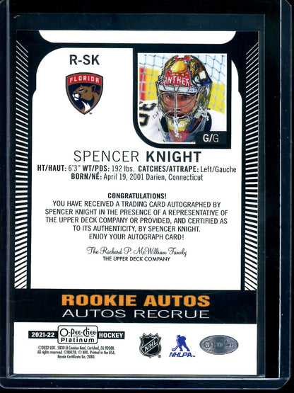 2022 O-Pee-Chee O-Pee-Chee Platinum Spencer Knight Rookie Autograph Panthers