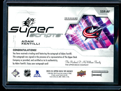 2023 Upper Deck SPX Adam Fantilli Rookie Super Scripts Autograph Blue Jackets