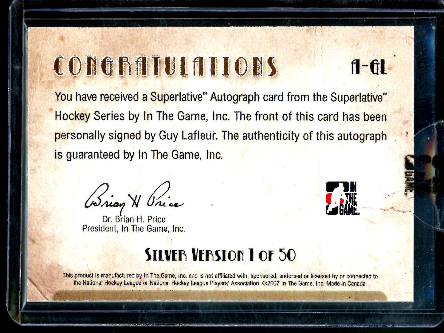 2007 In The Game Superlative Guy Lafleur Autograph Sealed 1 of 50 Canadiens