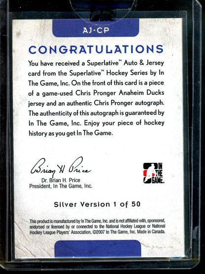 2007 In The Game Superlative Chris Pronger Autograph Jersey Sealed 1 of 50 Blues
