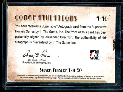 2007 In The Game Superlative Alexander Ovechkin Autograph Sealed 1 of 50 Capitals