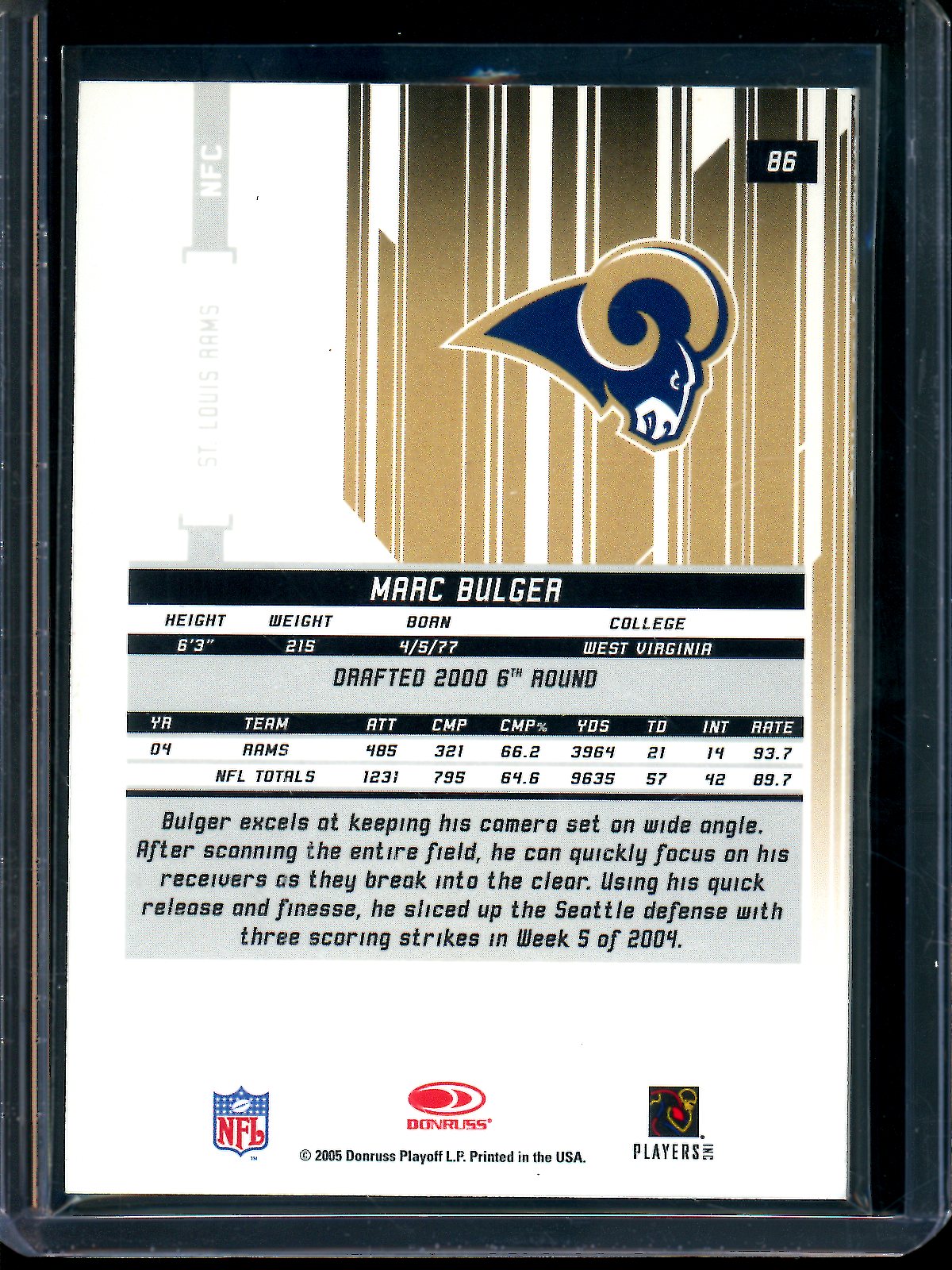 2005 Leaf Rookies and Stars Marc Bulger Relic /199 Rams