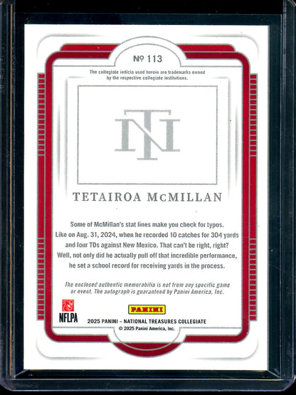 2025 Panini National Treasures Tetairoa McMillan Rookie Patch Autograph /49 Arizona