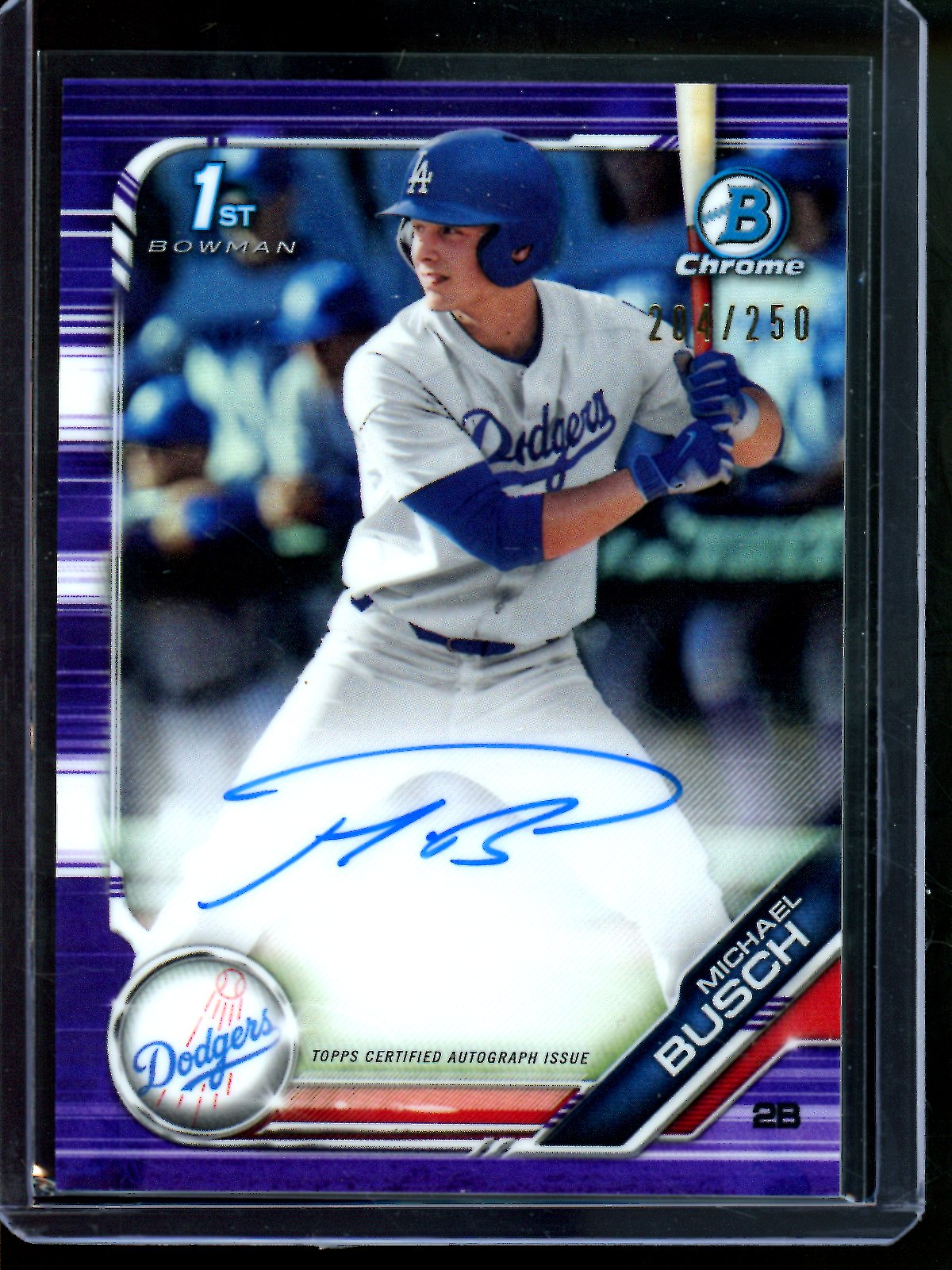 2019 Bowman Chrome Michael Busch 1st Purple Refractor Autograph /250 Dodgers