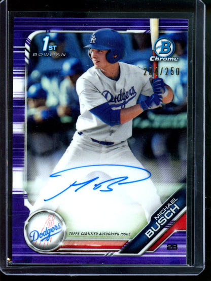 2019 Bowman Chrome Michael Busch 1st Purple Refractor Autograph /250 Dodgers