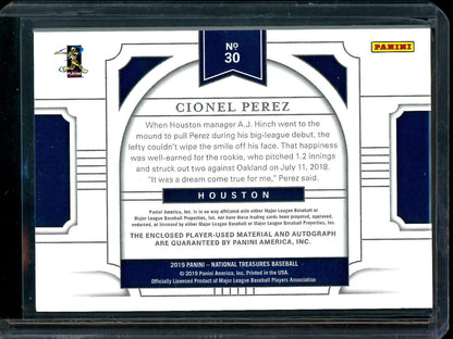 2019 Panini National Treasures Cionel Perez Rookie Patch Autograph /49 Astros