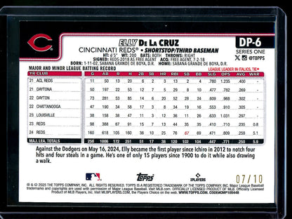2025 Topps Series 1 Elly De La Cruz Dugout Peeks SP Black Foil /10 Reds