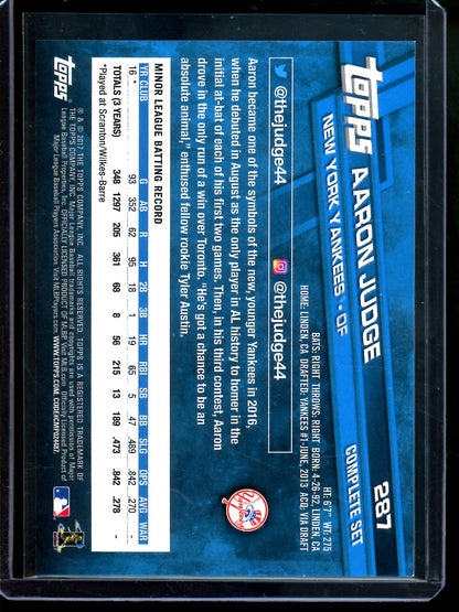 2017 Topps Complete Set Aaron Judge Rookie Card #287 Yankees