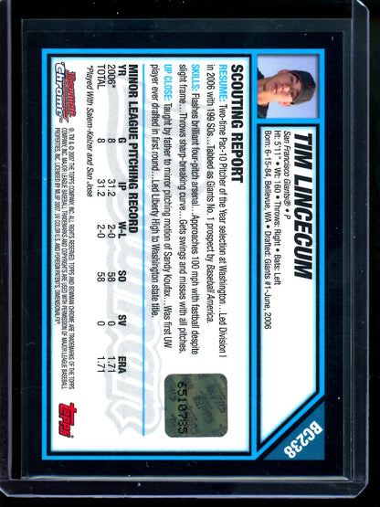 2007 Bowman Chrome Tim Lincecum 1st Autograph Giants