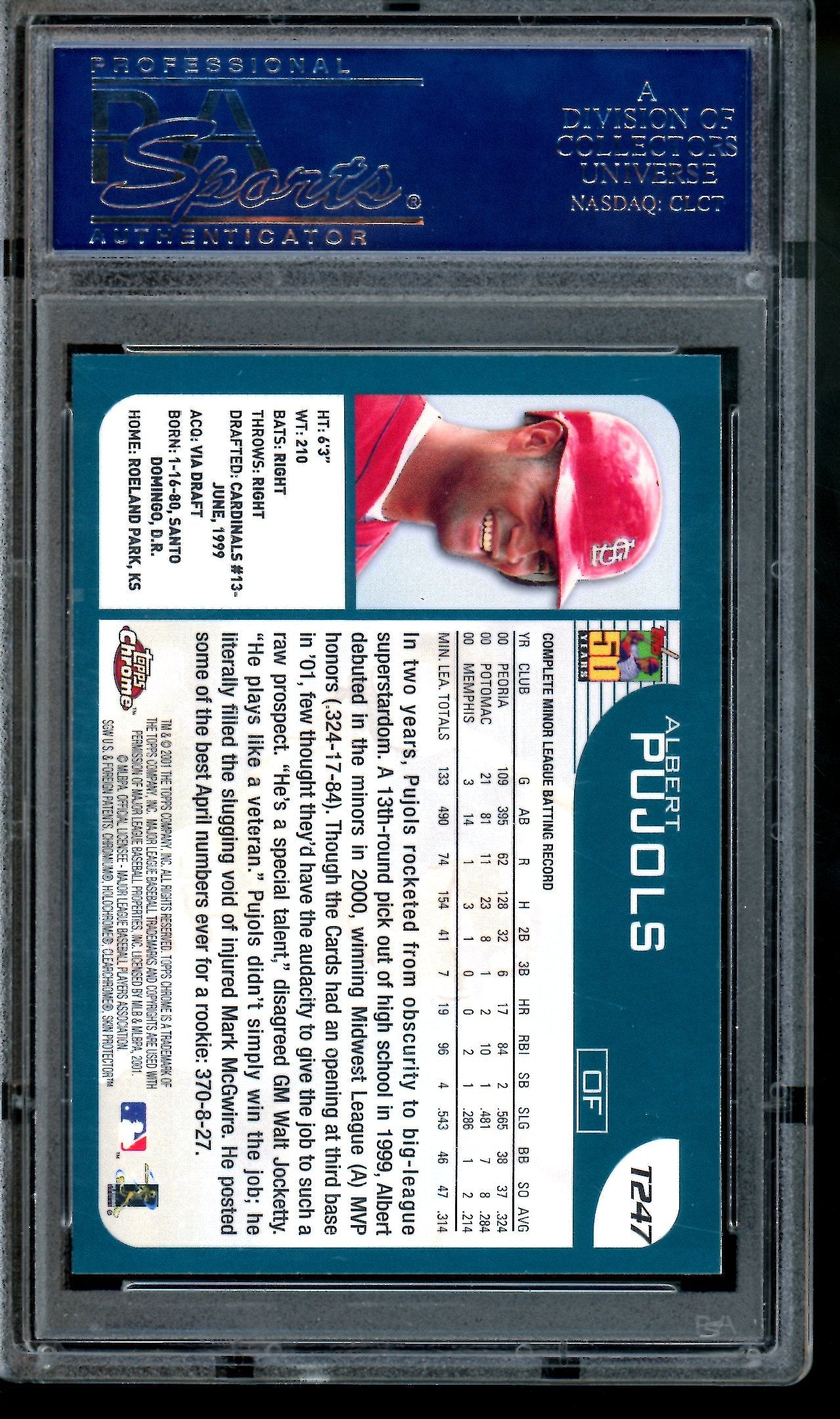 2001 Topps Chrome Albert Pujols Rookie Card PSA 9 Cardinals