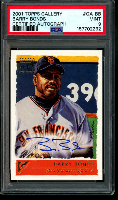 2001 Topps Gallery Barry Bonds Certified Autograph PSA 9 Giants
