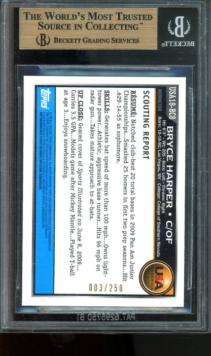 2010 1st Bowman Bryce Harper Blue Refractor #003/250 BGS 9.5 Phillies