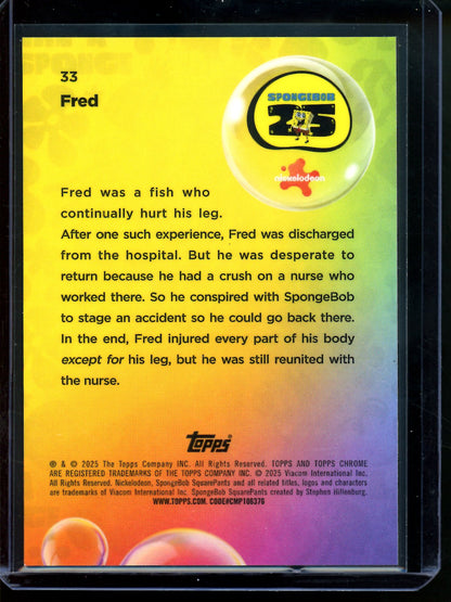 2025 Topps Chrome Spongebob Fred Orange Refractor /25