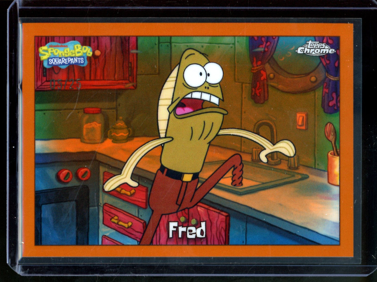 2025 Topps Chrome Spongebob Fred Orange Refractor /25