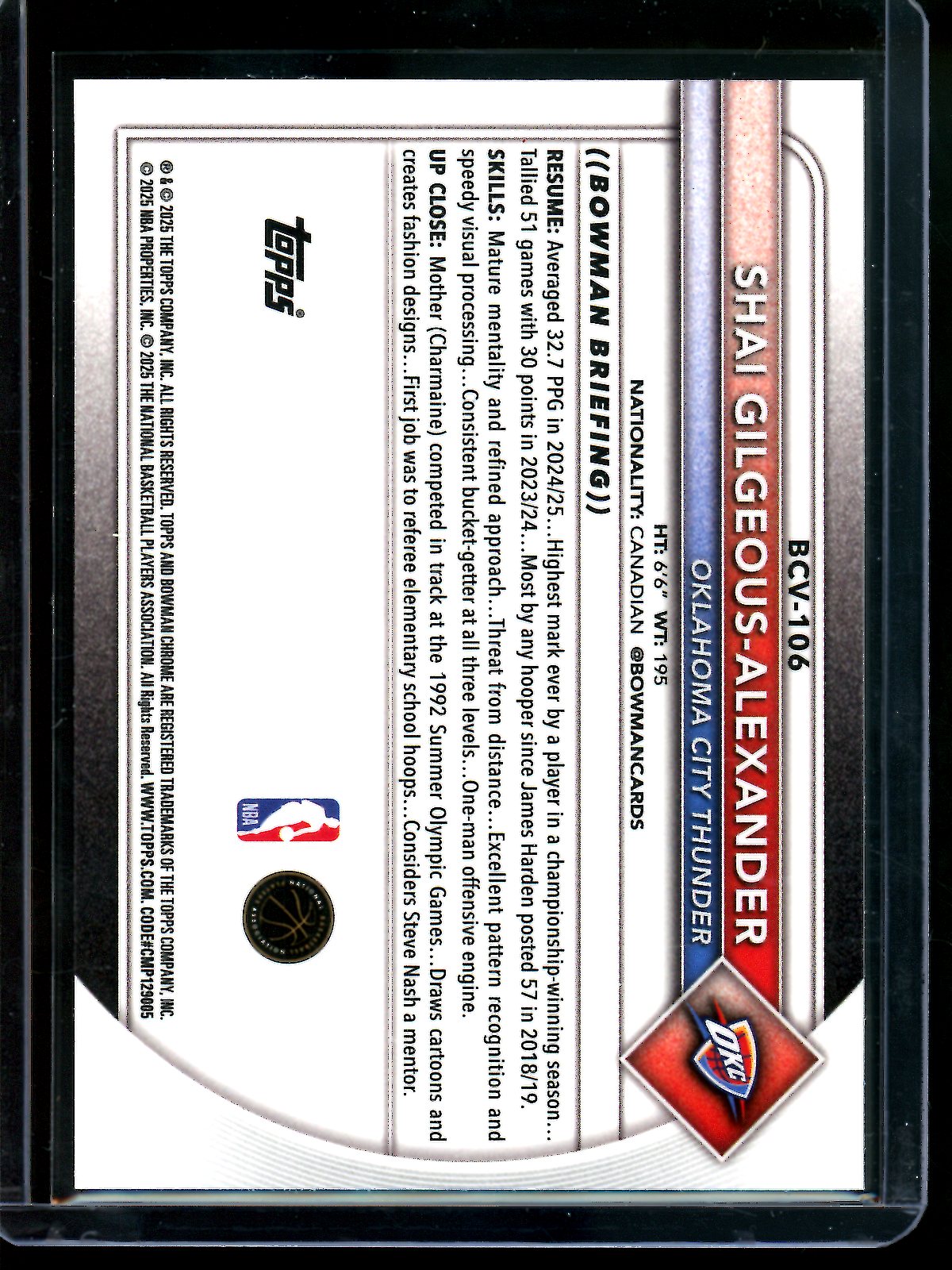 2025 Bowman Sapphire Shai Gilgeous-Alexander Thunder