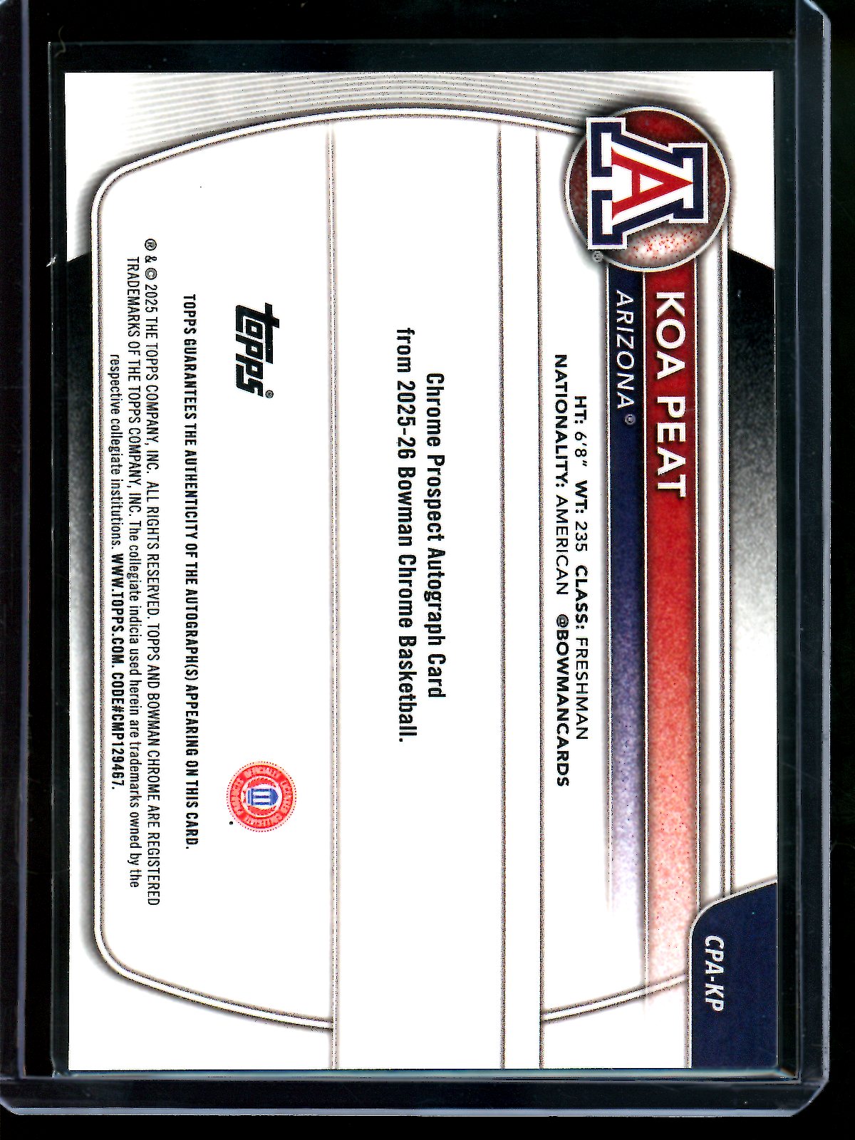 2025 Bowman U Sapphire Koa Peat Gold Refractor Autograph /50 Arizona