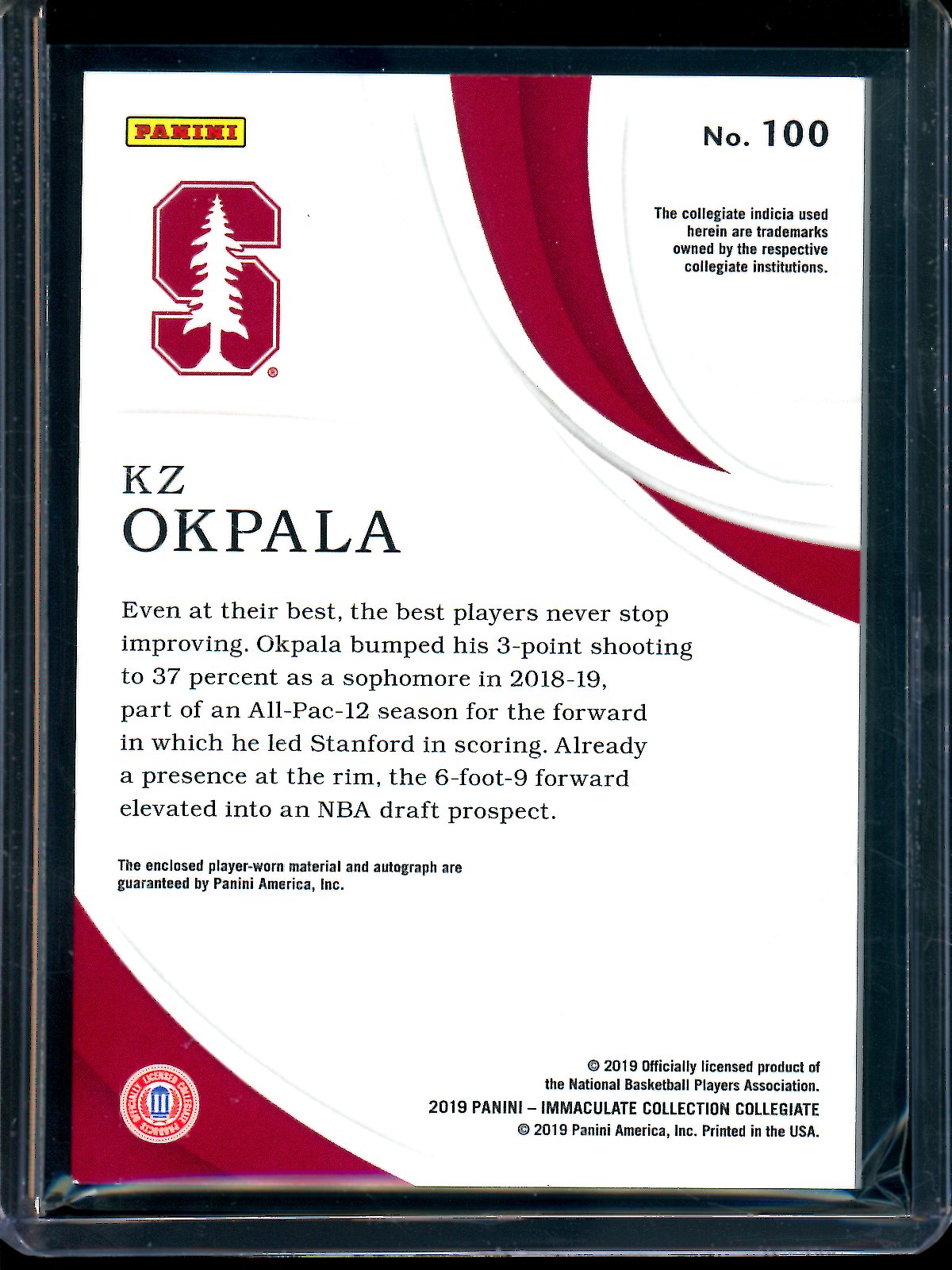 2019 Panini Immaculate KZ Okpala Rookie Patch Autograph /25 Stanford