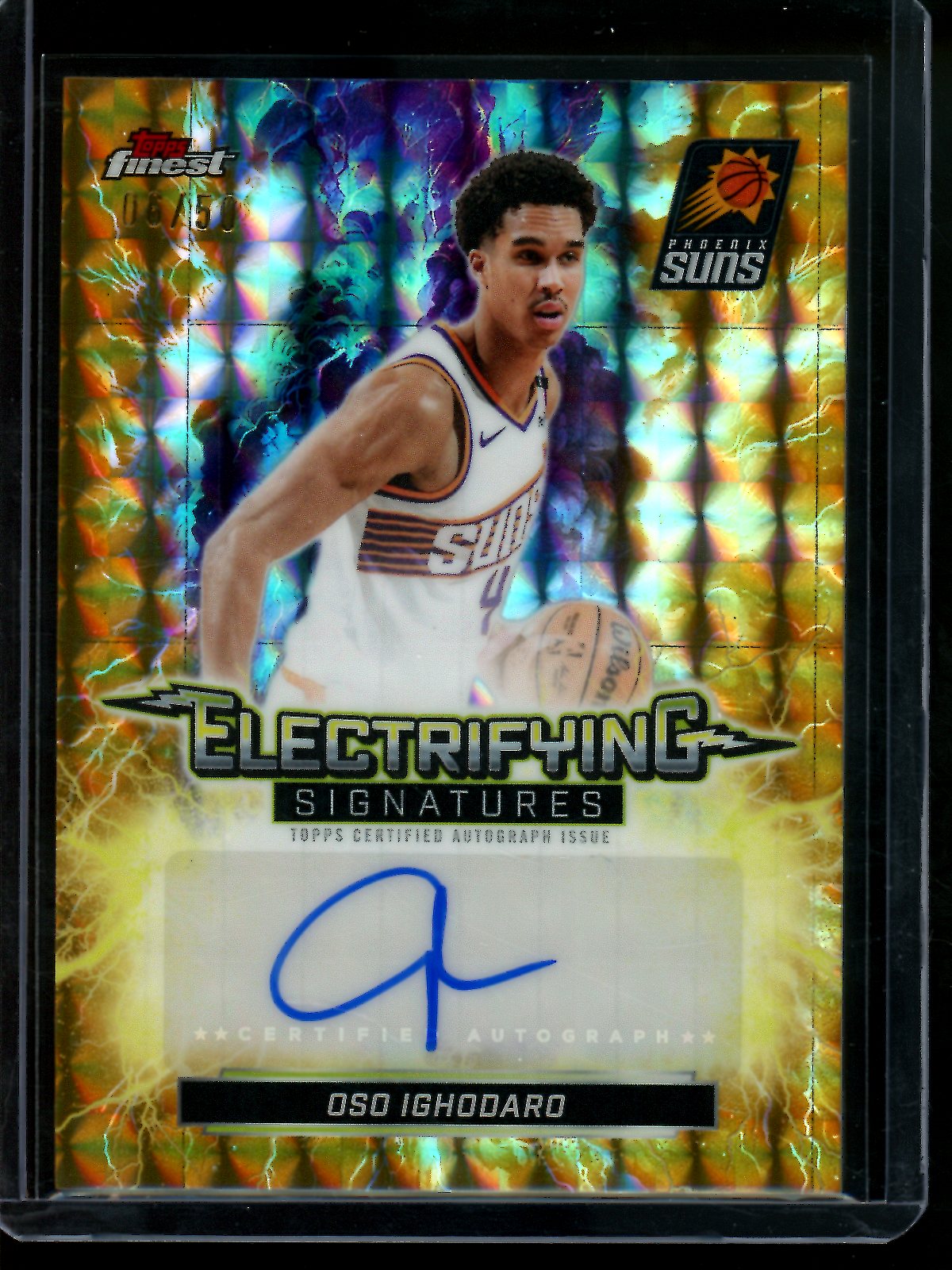2026 Topps Finest Oso Ighodaro Electrifying Signatures Gold Geometric /50 Suns