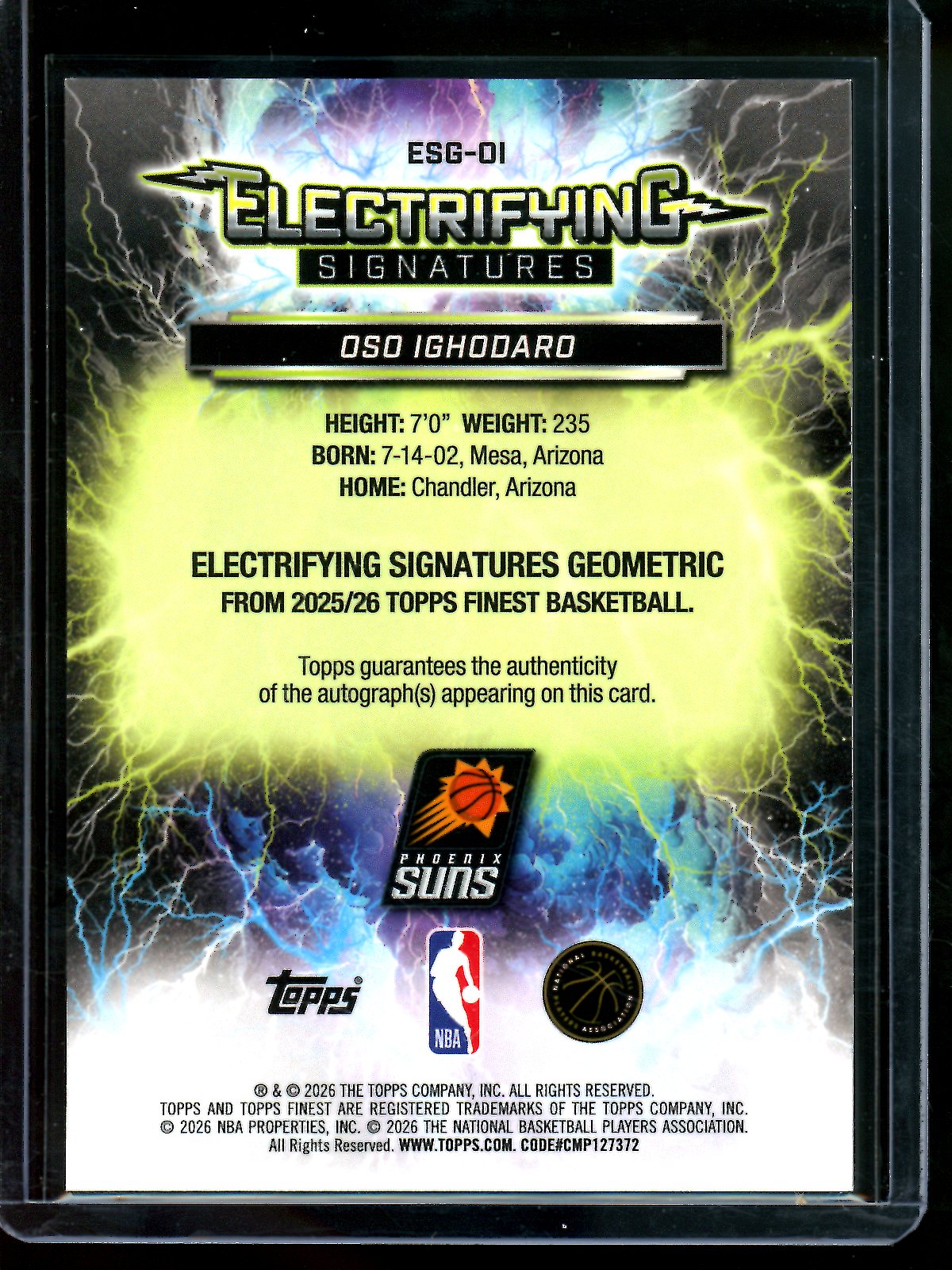 2026 Topps Finest Oso Ighodaro Electrifying Signatures Gold Geometric /50 Suns