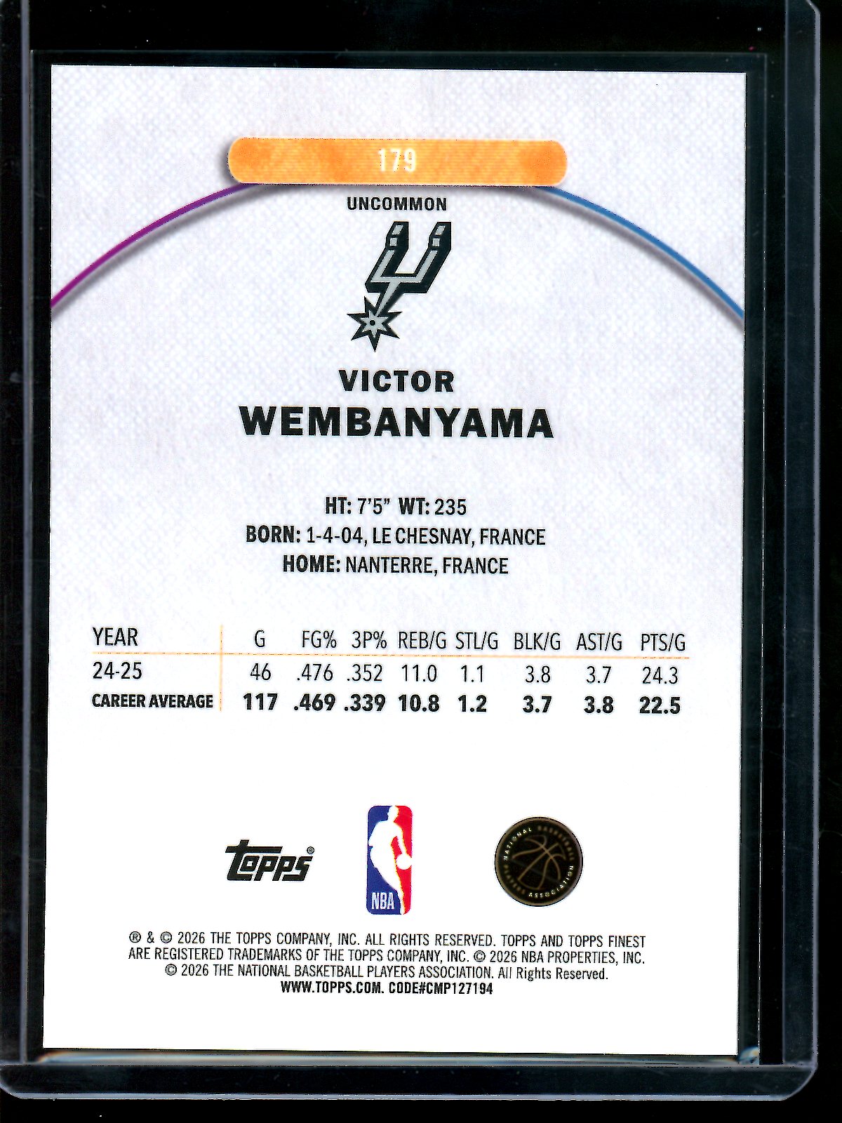 2026 Topps Finest Victor Wembanyama Blue Geometric /50 Spurs