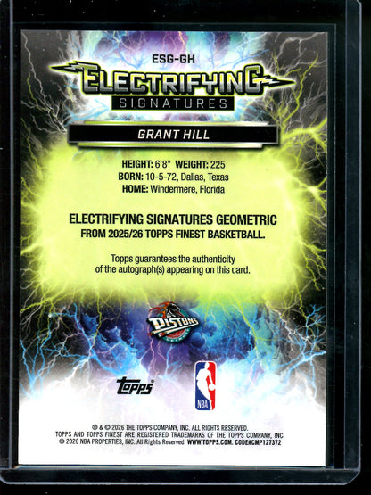 2026 Topps Finest Grant Hill Electrifying Signatures /35 Pistons