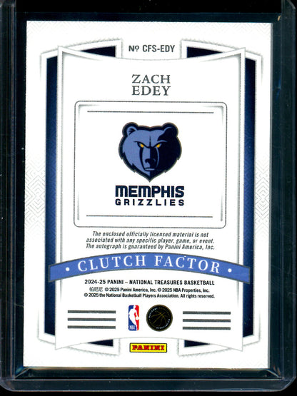 2025 Panini National Treasures Zach Edey Clutch Factor Rookie Patch Autograph /25 Grizzlies