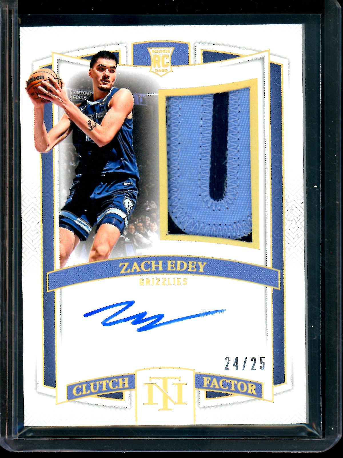 2025 Panini National Treasures Zach Edey Clutch Factor Rookie Patch Autograph /25 Grizzlies