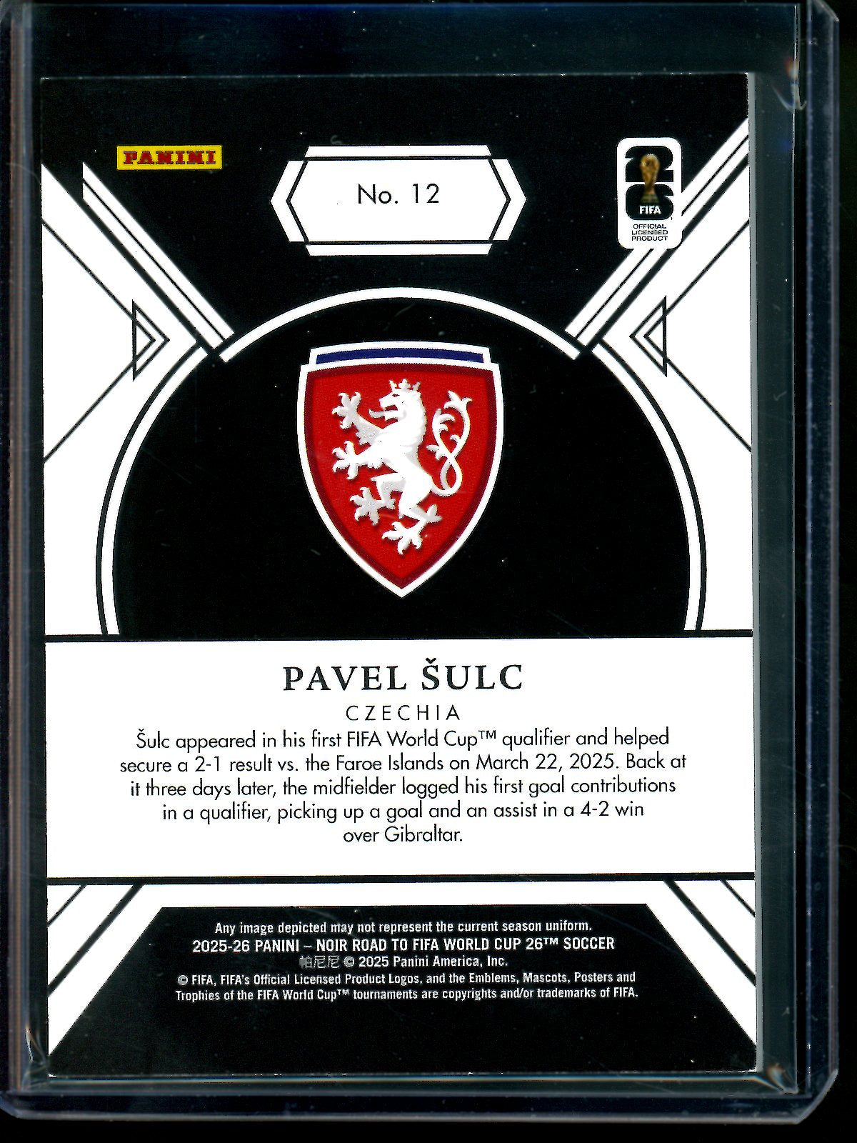 2025 Panini Noir Pavel Sulc Rookie Blue /25 Fifa World Cup Czechia