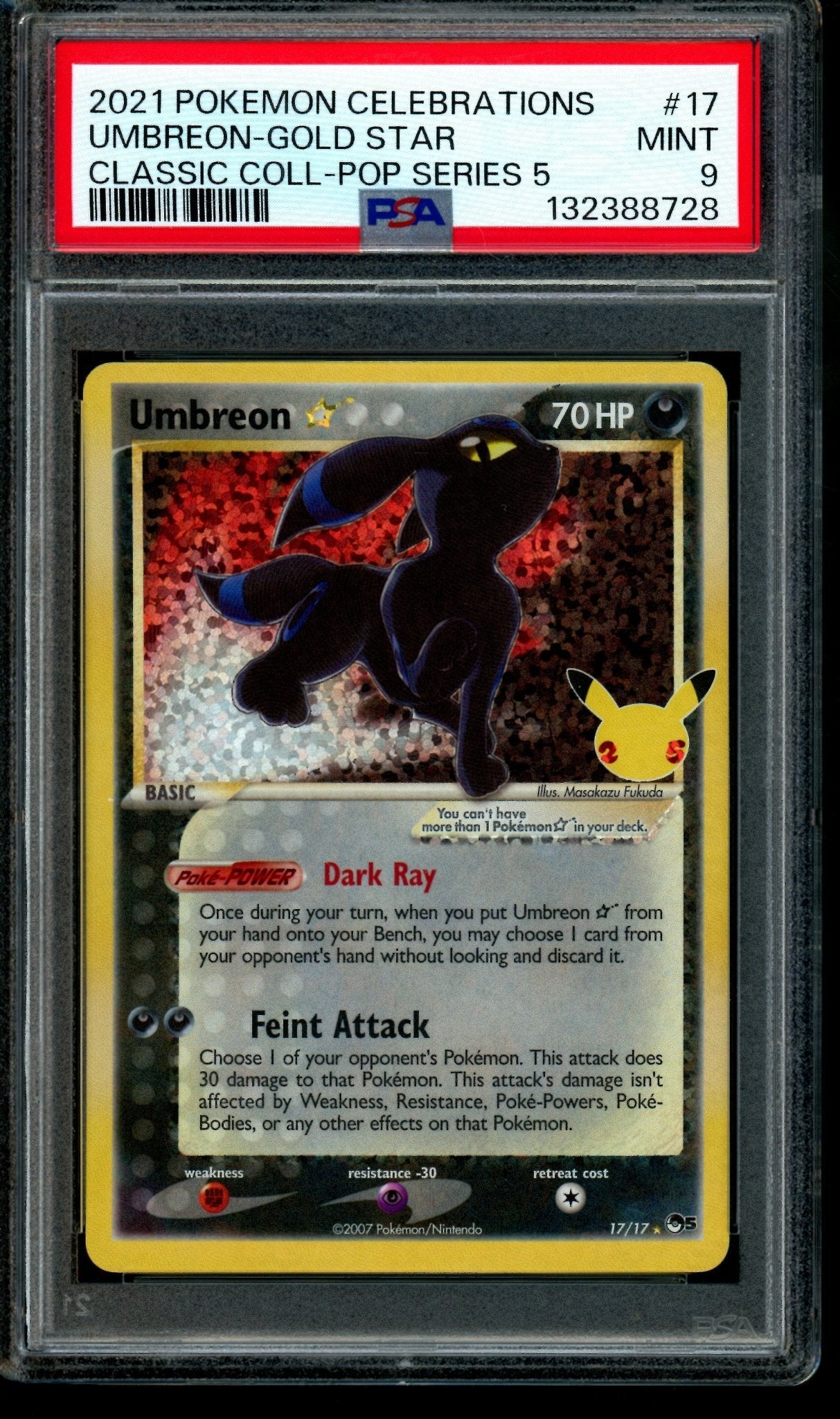 2021 Pokemon Celebrations Umbreon Gold Star Classic Collection Pop Series 5 17 PSA 9 - Trading Card Market