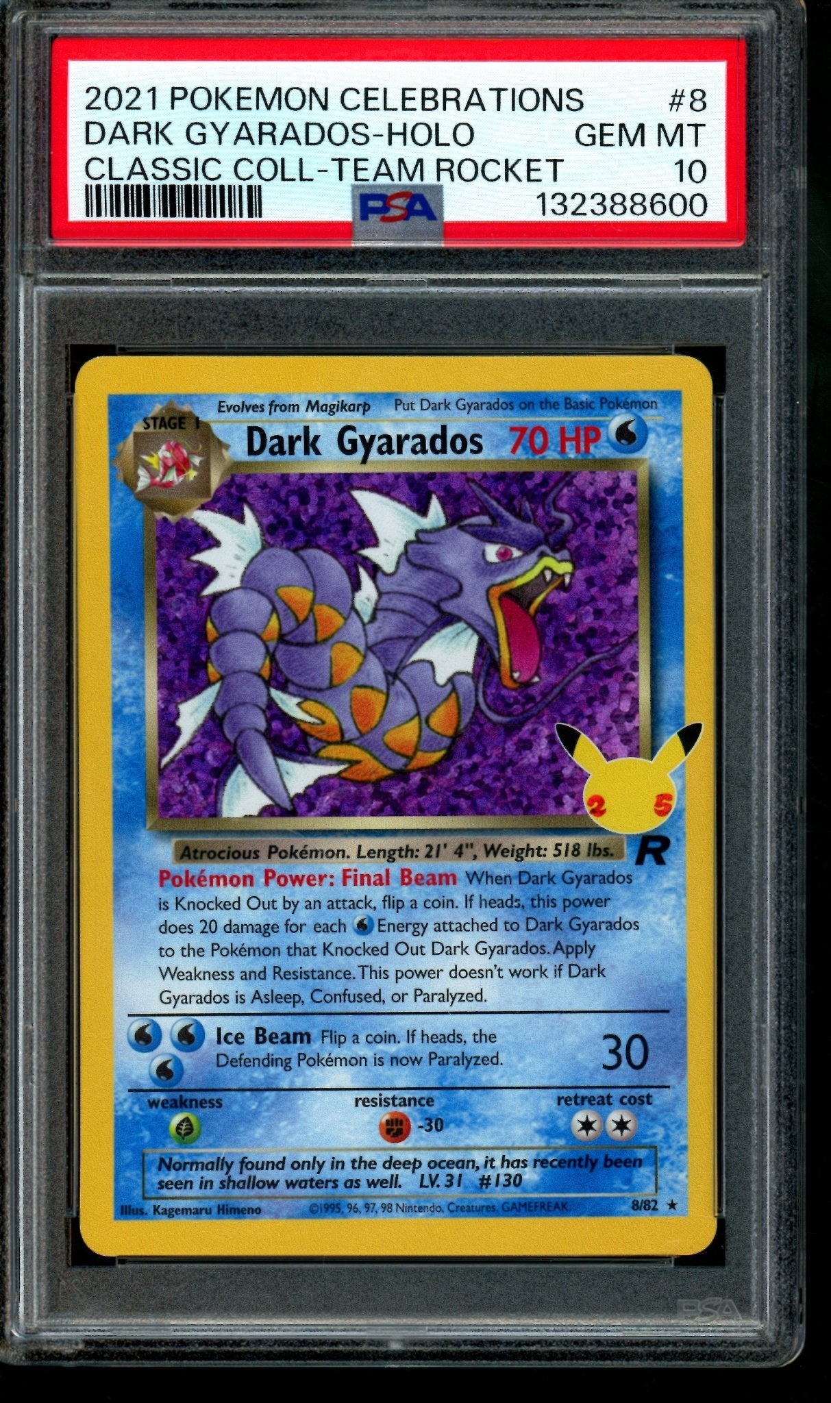 2021 Pokemon Celebrations Dark Gyarados Holo Classic Collection Team Rocket 8 PSA 10 - Trading Card Market