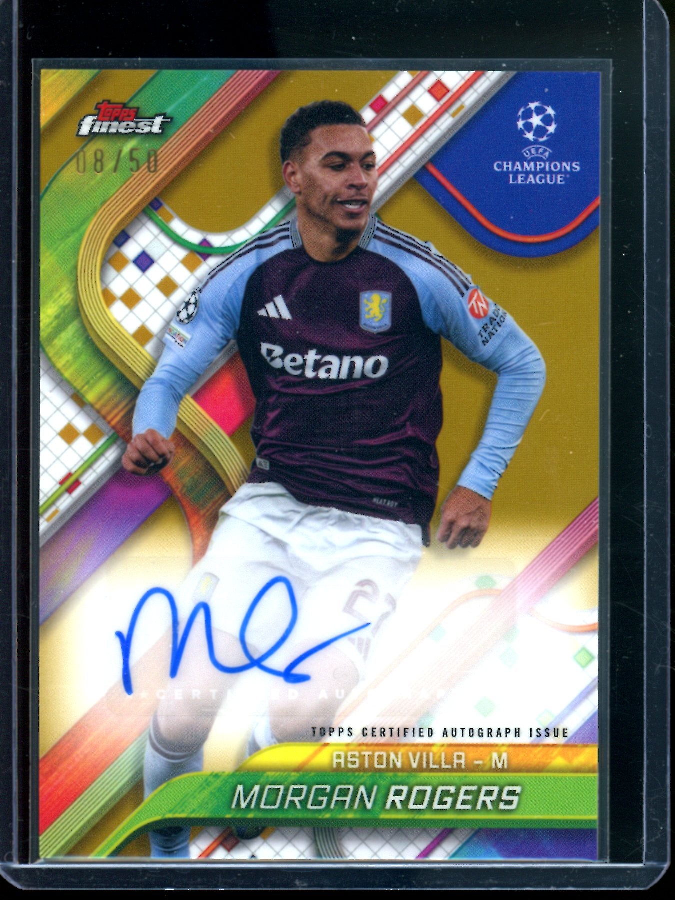 2025 Topps Finest Morgan Rogers Gold Refractor Autograph /50 #BA-MR Aston Villa