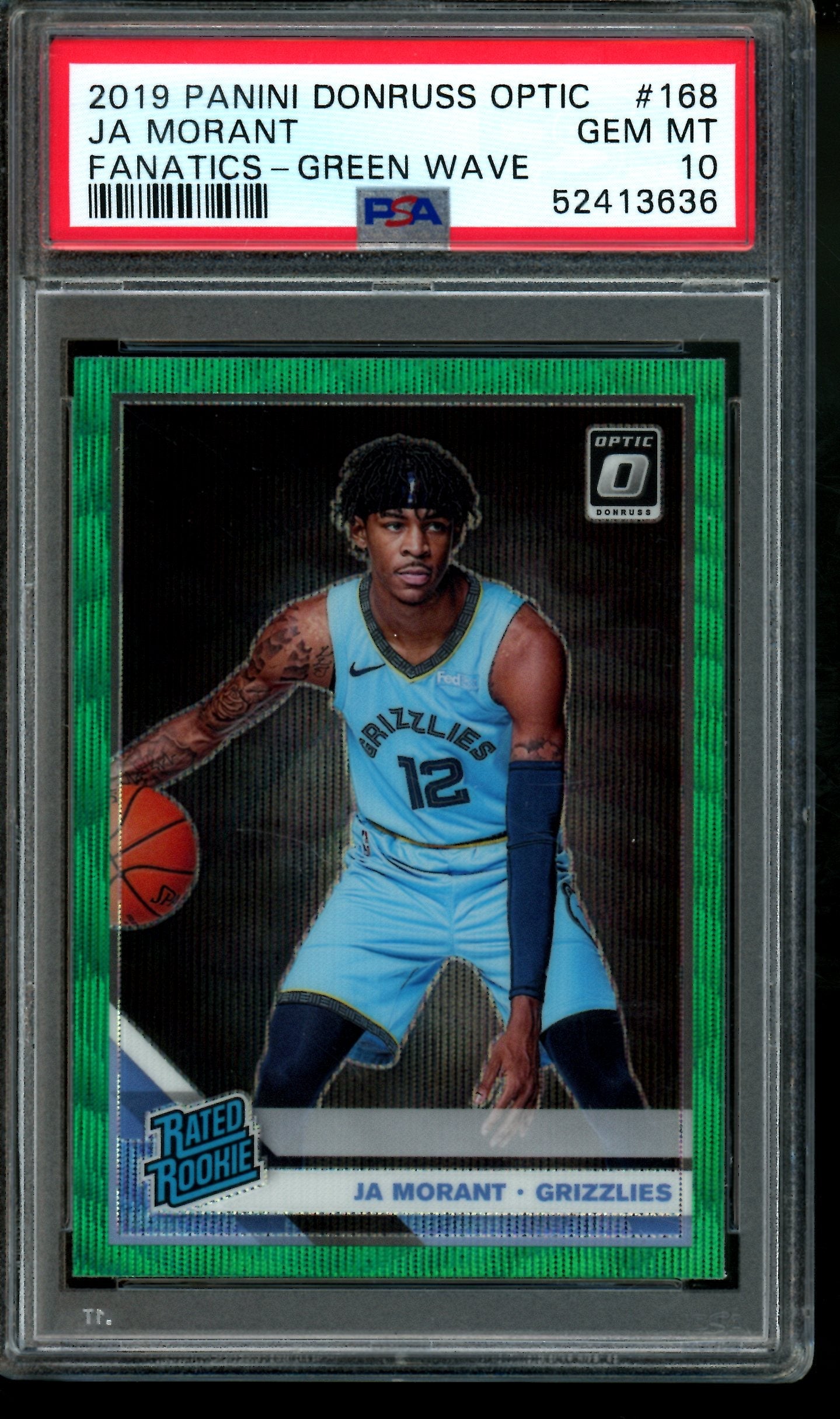 2019 Panini Optic Fanatics Ja Morant Green Wave Rated Rookie PSA 10 Grizzlies / Trailblazers