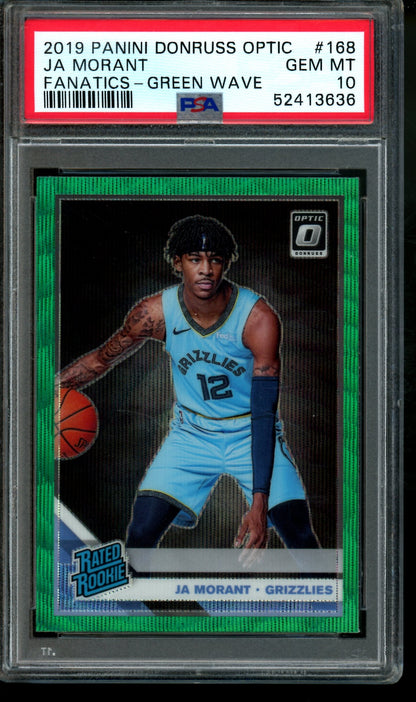 2019 Panini Optic Fanatics Ja Morant Green Wave Rated Rookie PSA 10 Grizzlies / Trailblazers