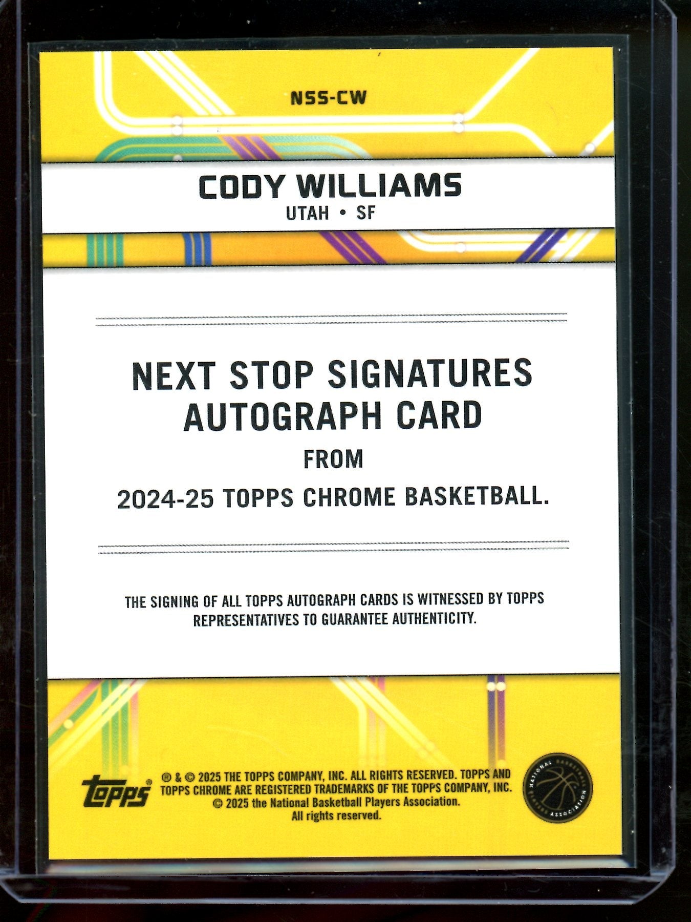 2025 Topps Chrome Cody Williams Next Stop Rookie Autograph Gold /50 Jazz
