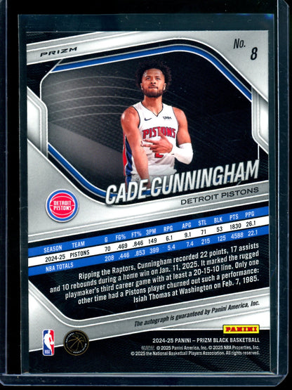 2025 Panini Prizm Black Cade Cunningham Silver Autograph Pistons