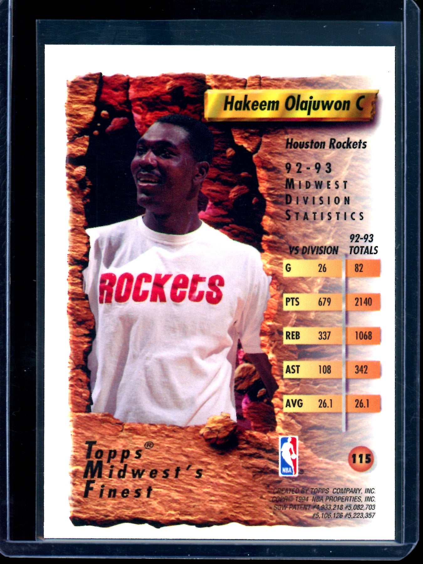 1994 Topps Finest Hakeem Olajuwon Refractor #115 Rockets