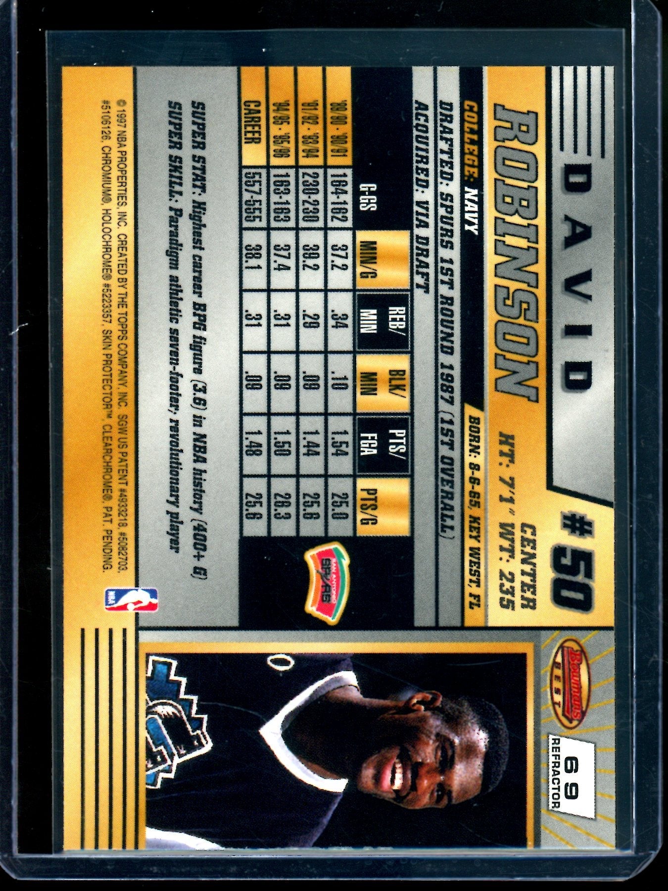 1997 Bowmans Best David Robinson Refractor #69 Spurs