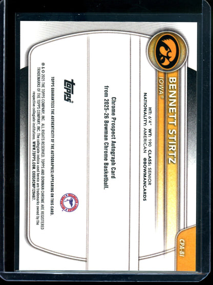 2025 Bowman U Chrome Bennett Stirtz 1st Blue Refractor Autograph /150 Iowa