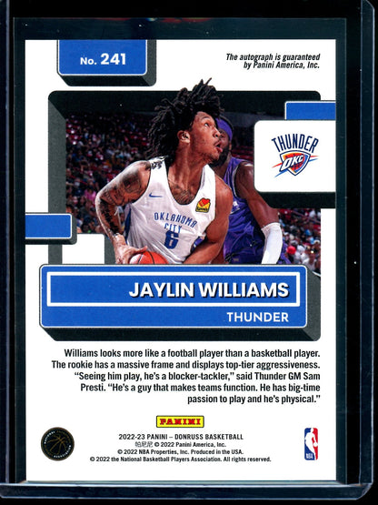 2022 Panini Donruss Jaylin Williams Purple Rated Rookie Autograph /30 Thunder